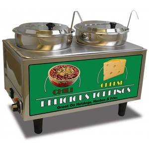 Benchmark 51072A Dual Well Chili & Cheese Warmer with Inset Lids & Ladles