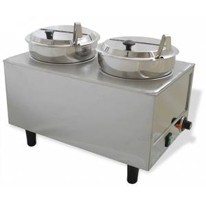 Benchmark 51072P 7 Quart Dual Well Food Warmer Stainless w/ Lids and Ladles