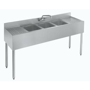 Krowne Metal KR19-53C 3 Compartment Bar Sink 18.5"D w/ Two 12" Drainboards NSF