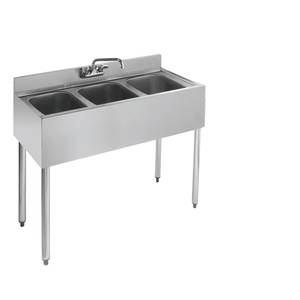 Krowne 21-33 3 Compartment Underbar Sink 21"D with 5" Backsplash NSF