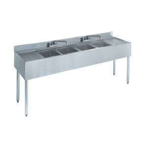 Krowne 21-84C 4 Compartment Bar Sink 21"D w/ Two 24" Drainboards NSF