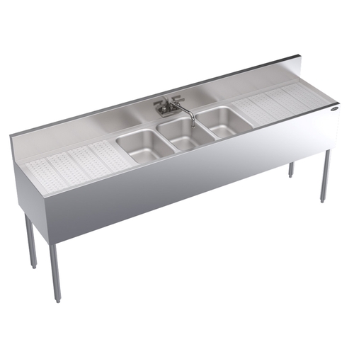 Krowne KR19-73C 3 Compartment Bar Sink 19"D w/ Two 24" Drainboards Stainless