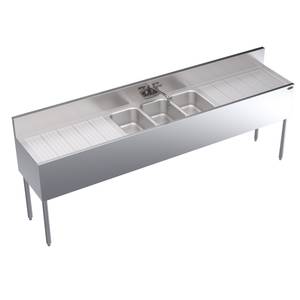 Krowne Metal KR19-83C 3 Compartment S/s Bar Sink with Two 30" Drainboards 19"D NSF