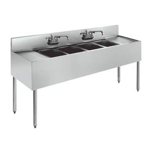 Krowne Metal KR19-64C 4 Compartment Stainless Bar Sink 19"D w/ Two 12" Drainboards
