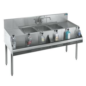 Krowne Metal KR21-53C Stainless 3 Compartment Bar Sink 21"D w/ Two 12" Drainboards