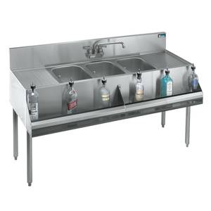 Krowne KR21-73C 3 Compartment Bar Sink w/ Two 24" Drainboards Stainless 21"D