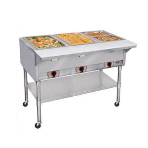 APW Wyott PSST-3S Electric 3 Sealed Well Mobile Food Steam Table with S/s Legs