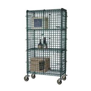 Focus Foodservice FMSEC24363GN 24"x36"x63" Three-Shelf Green Epoxy Mobile Security Cage