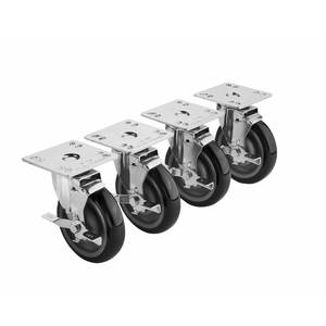 Krowne Metal 28-110S 3.5"x3.5" Universal Plate Caster 2" Wheel w/ Brake Set of 4