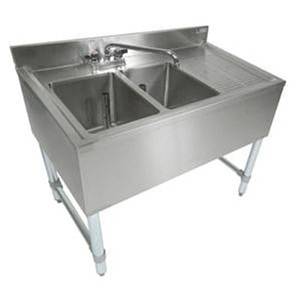 John Boos EUB2S48-1*D-X 48" W 2 Compartment Bar Sink Stainless with 24" Drainboard