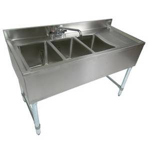 John Boos EUB3S48-1*D-X 48" W 3 Compartment Bar Sink Stainless with 12" Drainboard