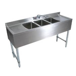 John Boos EUB3S60-2D-X 60" W 3 Compartment Bar Sink Stainless Two 12" Drainboards