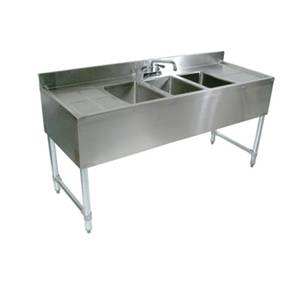 John Boos EUB3S72-2D-X 72" W 3 Compartment Bar Sink Stainless Two 18" Drainboards