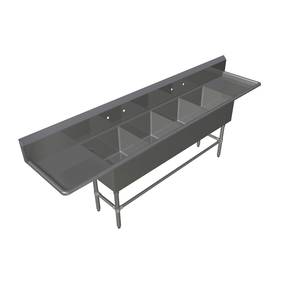 John Boos EUB4S72-2D-X 72" W 4 Compartment Bar Sink Stainless Two 12" Drainboards