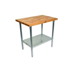 John Boos JNS09-X 48"x30" Wood Top Work Table 1.5" Thick Galvanized Undershelf