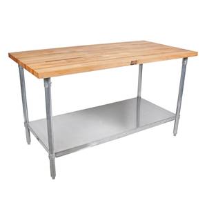 John Boos JNS13-X 96"x30" Wood Top Work Table 1.5" Thick Galvanized Undershelf
