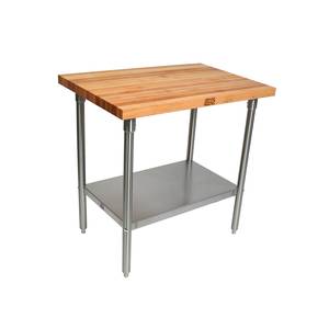 John Boos SNS08-X 48"x30" Wood Top Work Table 1.75" Thick Stainless Undershelf