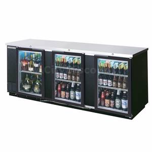 Beverage Air BB94G-1-S-LED 94" Three-Section Glass Door LED Bar Cooler W/ S/S Exterior