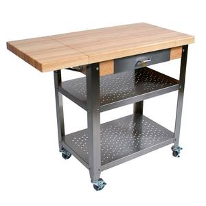 John Boos CUCE40 40" Mobile Butcher Block Cart w/ 2 Shelves and 10" Leaf Drop