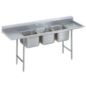 Advance Tabco T9-3-54-18RL-X 3 Comp Sink 18 Gauge 16"x20" Bowls S/s Two 18" Drainboards