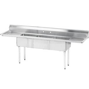 Advance Tabco FE-3-1620-18RL-X 3 Compartment Sink 18 Gauge 16"x20" Bowl Two 18" Drainboards
