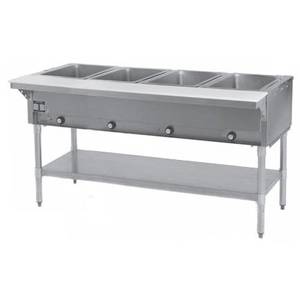 Eagle Group DHT4-1X 4-Well Stationary Electric Hot Food Table & Galvanized Shelf