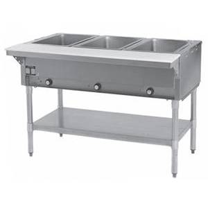 Eagle Group DHT3-1X 3-Well Stationary Electric Hot Food Table & Galvanized Shelf