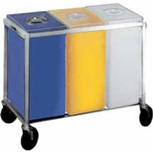 Winholt 148PIB Mobile Triple Ingredient Bin w/ Tri-Color Bins & Clear Lids