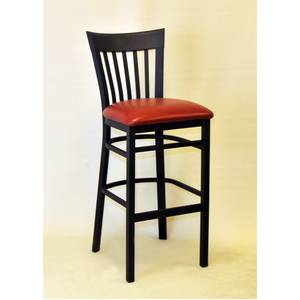 Atlanta Booth & Chair M103BS Black Textured Metal Slat Back Bar Stool w/ Black Vinyl Seat
