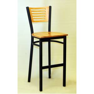 Atlanta Booth & Chair MC350B-BS WS Slat Back Restaurant Bar Stool Black Metal Frame Wood Seat