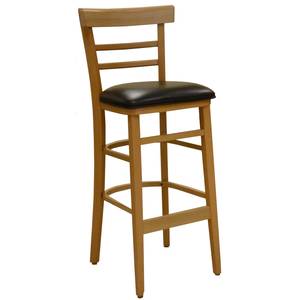 Atlanta Booth & Chair WC836-BS BL Wood Ladder Back Restaurant Bar Stool with Black Vinyl Seat