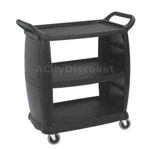 Carlisle CC203603 3-Shelf Bussing and Transport Cart - Black Plastic