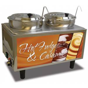 Benchmark 51072-H Dual Well Fudge & Caramel Warmer with Inset Lids & Ladles