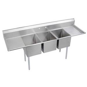 Elkay Foodservice 3C20X28-2-24X 3 Comp Sink 20"x28"x12" Bowls 16/300 S/s Two 24" Drainboards