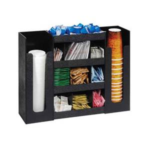 Dispense-Rite DLCO-5BT 6 Section Countertop Cup, Lid, and Condiment Organizer Black