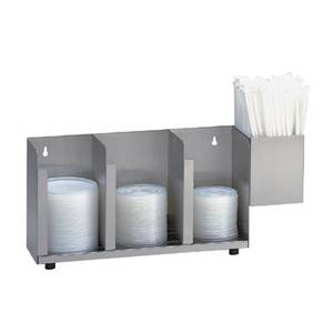 Dispense-Rite CTLD-15A 3 Section SS Cup and Lid Organizer w/ SH-1 Straw Attachment