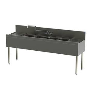 Perlick TSD74C 84" Stainless Deep 4 Compartment Bar Sink w/ Drainboards