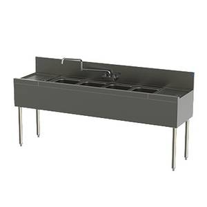 Perlick TSD94C 108" Stainless Deep 4 Compartment Bar Sink w/ Drainboards