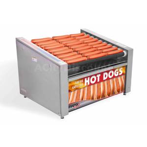 APW Wyott HR-50BW 34.75" All-in-One Hot Dog Chrome Roller Grill w/ Bun Warmer