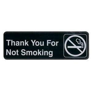 Update International S39-18BK 3" x 9" Thank You For Not Smoking Sign - Black Plastic