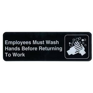 Update International S39-25BK 3" x 9" Employees Must Wash Hands Sign - Black Plastic