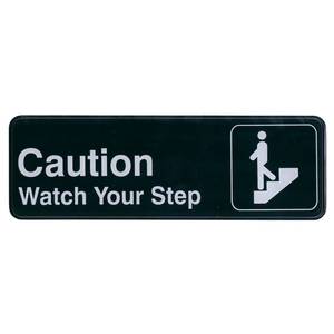 Update International S39-29BK 3" x 9" Caution Watch Your Step Sign - Black Plastic