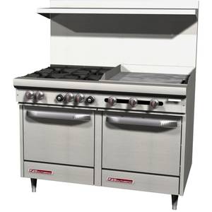 Southbend S48EE-2G 48" S-Series Range w/ 2 Space Saver Ovens & 24" Man. Griddle