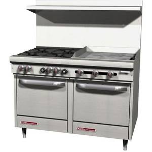 Southbend S48EE-2T 48" S-Series Range w/ Space Saver Ovens & 24" Therm. Griddle