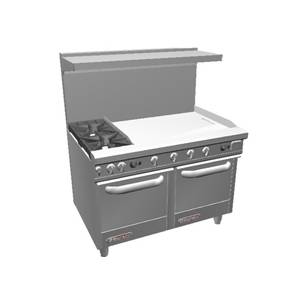 Southbend S48EE-3T 48" S-Series Range w/ Space Saver Ovens & 36" Therm. Griddle