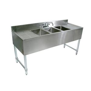 John Boos EUB3S72SL-2D-X 72"x18" 3-Compartment Underbar Sink Left & Right Drainboard