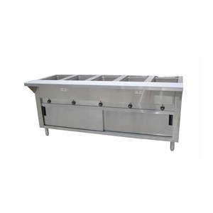 Advance Tabco HF-5E-240-DR 77.75" Electric 5 Well Hot Food Table w/ SS Cabinet Base