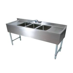 John Boos EUB3S60SL-1LD-X 60"x18" 3-Compartment Underbar Sink Unit w/ Left Drainboard