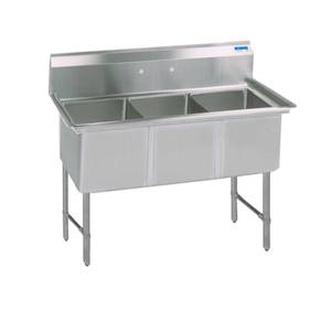 BK Resources BKS-3-15-14S 59"x 20" Three Compartment 18 Gauge Stainless Steel Sink