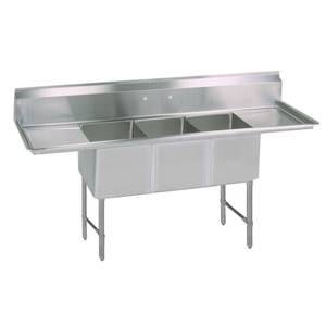 BK Resources BKS-3-15-14-15TS 75" (3) Compartment Sink S/s Leg 15" Left & Right Drainboard
